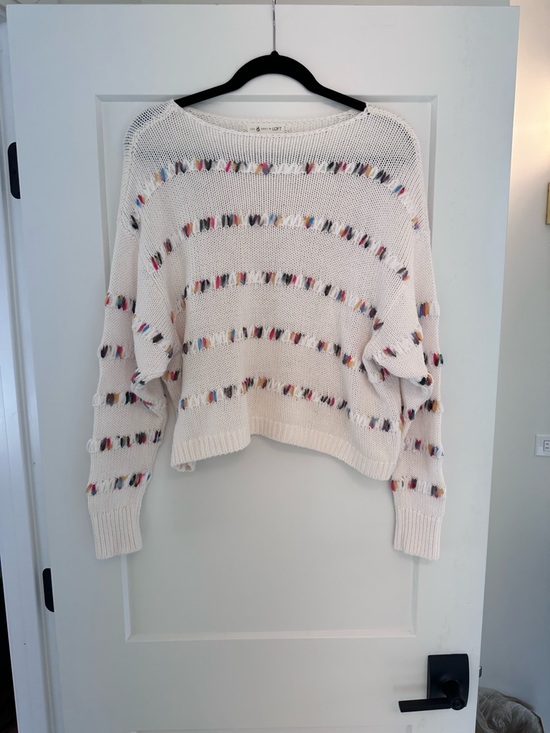 Lou & Grey Sweaters - Lou & Grey Cream Crop Crewneck Sweater with Multicolor Yarn Tabs